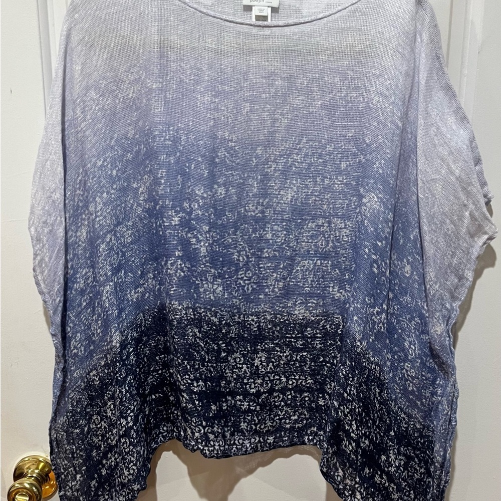 J. Jill Gray and White Boxy Short Sleeve Blouse